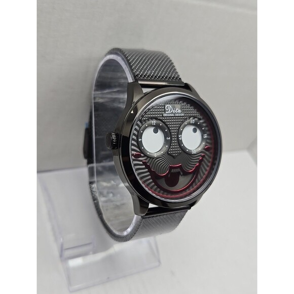 Dita Joker Smile Face Watch Black Mesh Band 42mm Quartz New Battery Mens - Picture 3 of 10